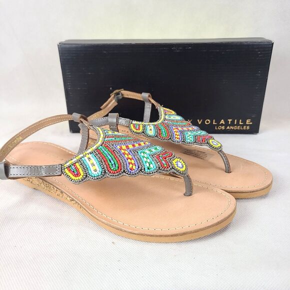 New VERY VOLATILE "HANIYA" Gray with Multi Colored Beaded Sandals Women's (7) - Picture 9 of 10